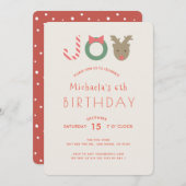 JOYかわいいトナカイのベージュ誕生日パーティーの招待 シーズンカード (正面/裏面)