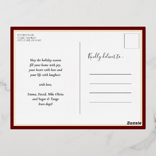 JOYエレガント金ゴールド雪片スモダンクリプト写真 箔シーズンポストカード (裏面)