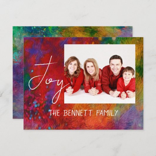 Joyカラフルレッドあなたの写真のホリデーカードを追加 シーズンカード (正面/裏面)