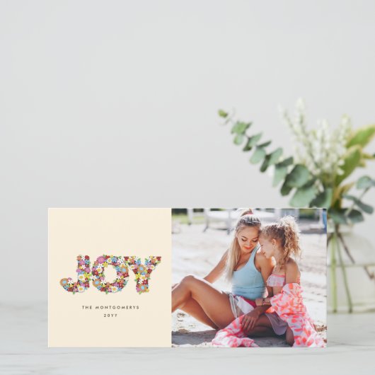 JOYカラフル春の花クリスマスモダン写真 シーズンカード (スタンド正面)
