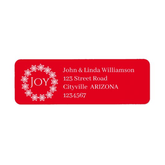 JOYクリスマスファミリーレッドホワイトスノーフレーク ラベル (正面)