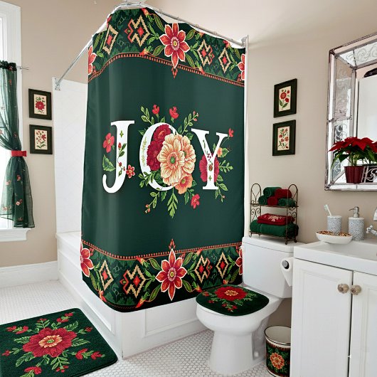 JOYクリスマスフローラ縁ど シャワーカーテン