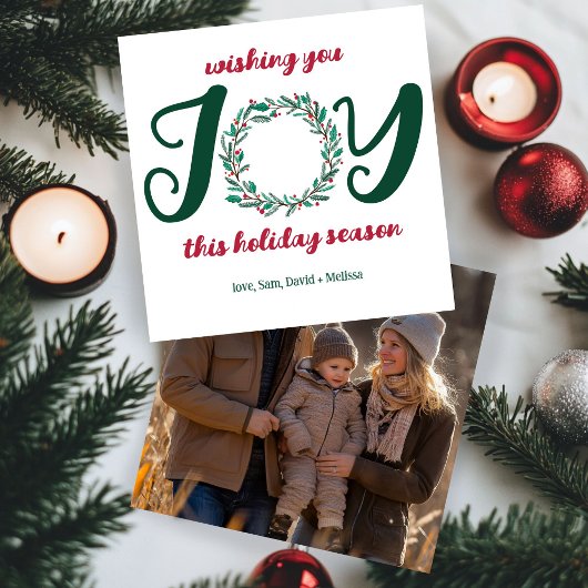 JOYクリスマスリースハンドドローカスタムド写真 シーズンカード