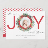 JOYクリスマスリースレッドベビー写真 シーズンカード (正面/裏面)
