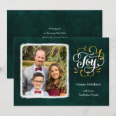 JOYグリーン金ゴールドスクリプトミニマリスト写真クリスマス シーズンカード (正面/裏面)