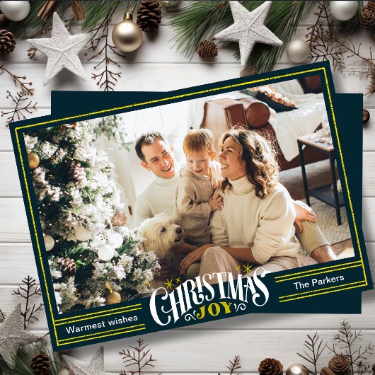 JOYグリーン金ゴールドスクリプトミニマリスト写真クリスマス シーズンカード