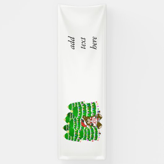 JOYサインとクリスマスツリーを持つクリスマスベア 横断幕 (縦)