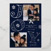 Joyスクリプト2写真スノーフレーク青いクリスマス 箔シーズンカード (正面)