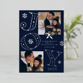 Joyスクリプト2写真スノーフレーク青いクリスマス 箔シーズンカード (立ち正面)