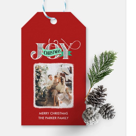 JOYスクリプモダントはっきりしたミニマル写真クリスマス ギフトタグ