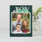 JOYスクリプモダントはっきりしたミニマル写真クリスマス シーズンカード (スタンド正面)