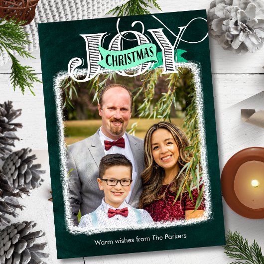 JOYスクリプモダントはっきりしたミニマル写真クリスマス シーズンカード