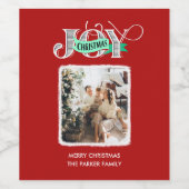JOYスクリプモダントはっきりしたミニマル写真クリスマス ワインラベル (シングルラベル)