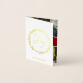 Joyタイポグラフィスクリプトリース3写真クリスマス 箔カード (正面)