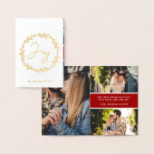 Joyタイポグラフィスクリプトリース3写真クリスマス 箔カード (ディスプレー)