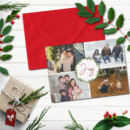 Joyタイポグラフィスクリプトリース4フォトクリスマス シーズンカード