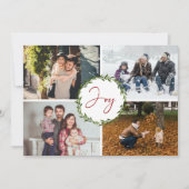 Joyタイポグラフィスクリプトリース4フォトクリスマス シーズンカード (正面)