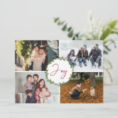 Joyタイポグラフィスクリプトリース4フォトクリスマス シーズンカード (スタンド正面)