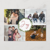 Joyタイポグラフィスクリプトリース4フォトクリスマス シーズンポストカード (正面)