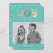 JOYトナカイおもしろいアマスクブルークリスマスフォトカード シーズンカード (正面/裏面)