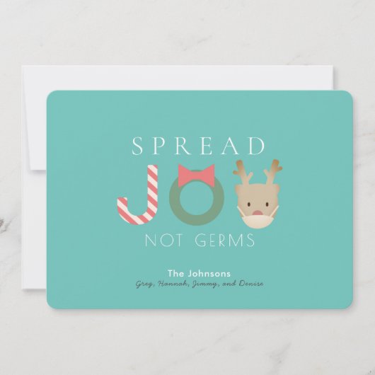 JOYトナカイのマスクブルークリスマスを広げる シーズンカード (正面)