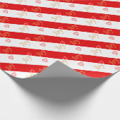 Joyハートのパターストライプのン赤と白 ラッピングペーパー (角)