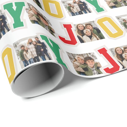 Joyパッチ名門私立校風のカラフル3枚の写真クリスマス ラッピングペーパー (ロールコーナー)