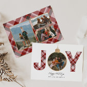 JOYピンクの格子模様数々の写真ホリデーカード シーズンカード