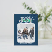 JOYフェスティバルブルーモダンスクリプトクリスマスフォト シーズンポストカード (スタンド正面)