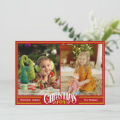 JOYフェスティバルレッド金ゴールドスクリプトシンプルフォトクリスマス シーズンカード (スタンド正面)