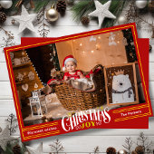 JOYフェスティバルレッド金ゴールドスクリプトシンプルフォトクリスマス シーズンカード