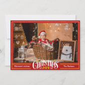 JOYフェスティバルレッド金ゴールドスクリプトシンプルフォトクリスマス シーズンカード (正面)