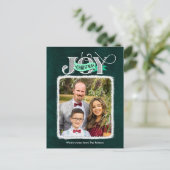 JOYフェスティバル緑のモダンスクリプトのクリスマスフォト シーズンポストカード (スタンド正面)