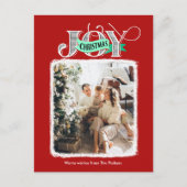 JOYフェスティバル赤モダン文字クリスマスフォト シーズンポストカード (正面)