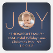 JOYフォトネイビーブルークリスマス差出人住所ラベル スクエアシール (正面)