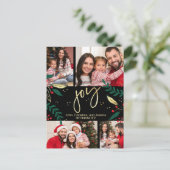 Joyフォトレッド金ゴールドクリスマスグリーナリーブラック シーズンポストカード (スタンド正面)