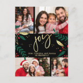 Joyフォトレッド金ゴールドクリスマスグリーナリーブラック シーズンポストカード (正面)