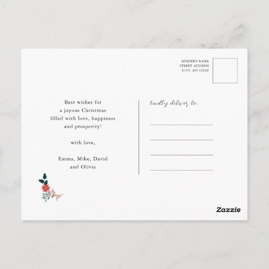 JOYフローラレッドポインセチアPine Boughリース写真 ポストカード (裏面)