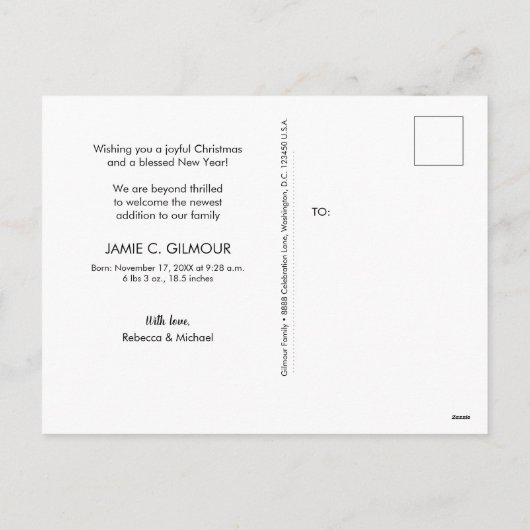 Joyベビーの初めてのクリスマス2023写真誕生 シーズンポストカード (裏面)