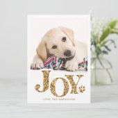JOYペットパーソナライズされたフォト金ゴールドポープリントドッグ シーズンカード (スタンド正面)