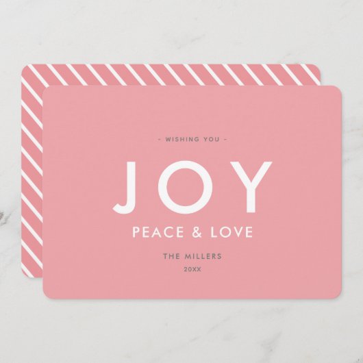 JOYミニマリストモダンピンククリスマスカード 招待状 (正面/裏面)