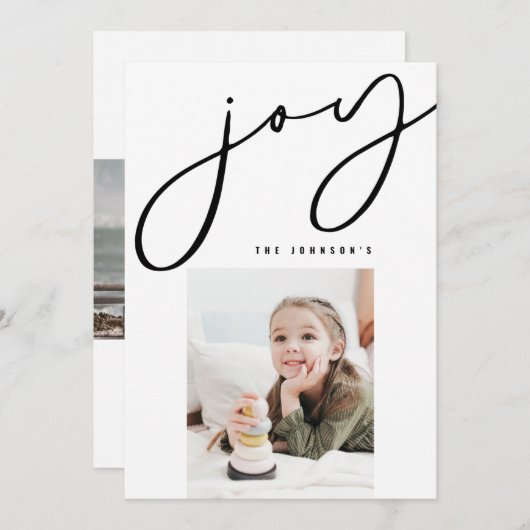 Joyミニマリスト家族の写真クリスマスカード シーズンカード (正面/裏面)