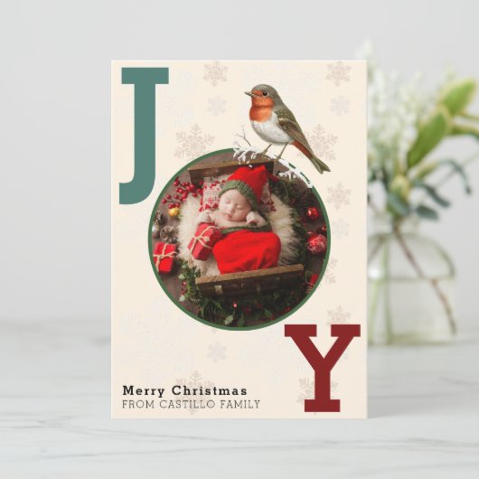 JOYメリークリスマスフォトウィンターバード シーズンカード (スタンド正面)