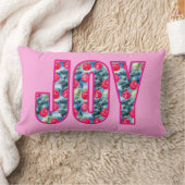 JOYワードアート明るい赤紫色ピンクとティール(緑がかった色)グリーン ランバークッション (ブランケット)