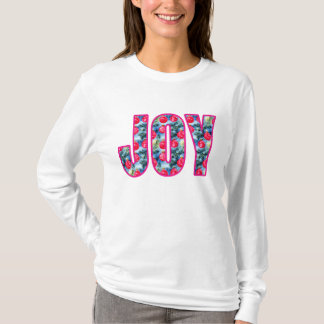 JOYワードアート明るい赤紫色ピンクとティール(緑がかった色)グリーン Tシャツ
