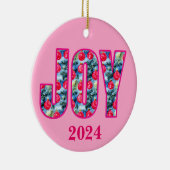 JOYワードアート明るい赤紫色ピンクとティール(緑がかった色) セラミックオーナメント (右)