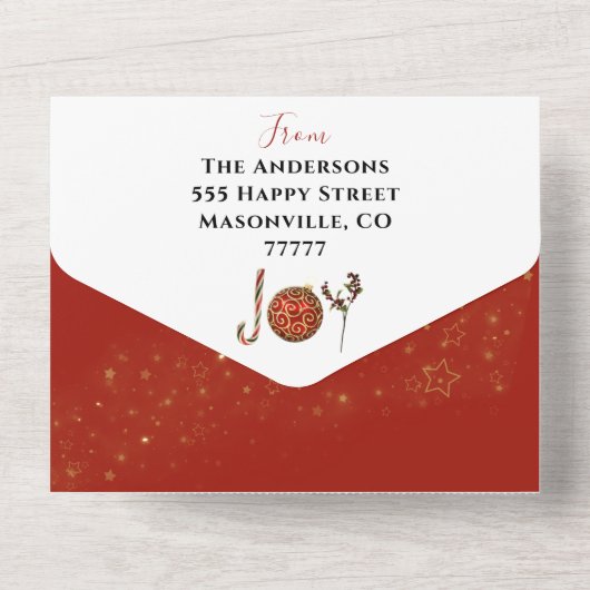 Joy家族のパーソナライズされた写真クリスマスカード オールインワン招待状 (裏面)