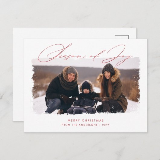 Joy家族のミニマルな季節の写真クリスマス シーズンポストカード (正面/裏面)