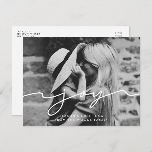 Joy手書きモダンスクリプト休日の写真 ポストカード (正面/裏面)