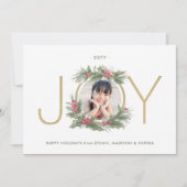 JOY水色クリスマスリースカスタム写真金ゴールド シーズンカード (正面)